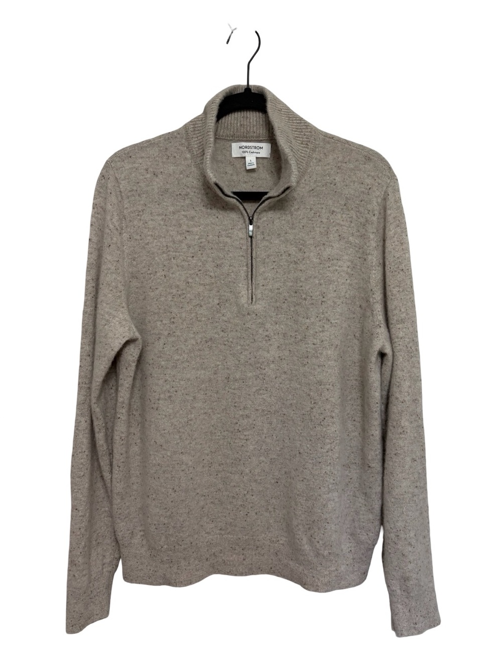Nordstrom Women’s 100% Cashmere Quarter Zip Pullover Speckled Beige - Size L